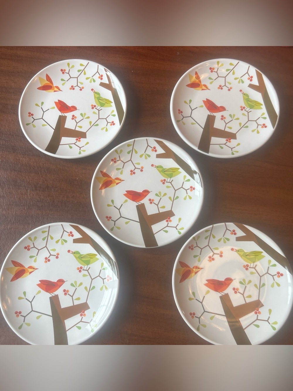 Set of 5 Signature Housewares Room Creative 6" App/Dessert Plates "Three Birds"